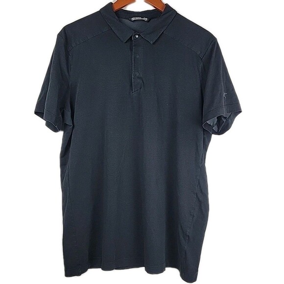 Arcteryx Eris Polo Shirt Mens XL Black Snap Buttons Short Sleeve - Picture 1 of 13